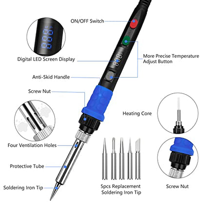 Soldering Iron Kit, 90W LED Digital Solder Iron Kit with Ceramic Heater, 110V Welding Tools with Smart Temperature Control, Auto Sleep, Temp Calibration, C/F, Accurate 176℉-896℉ - color: 90w 9-in-1