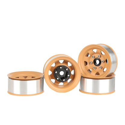 4PCS 1.55 inch Metal Beadlock Wheel Hub RC Car Aluminum Alloy Wheel Rim for 1/10 RC Crawler Car for Axial 90069 D90 TF2 Tamiya CC01 CC02 LC70 LC80 MST(Silver+Yellow) - color: Silver+yellow