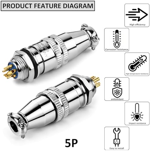 CLYXGS [4 Pack] XS10 Aviation Connector Plug & Socket, 5 Pin, Quick Push-Pull Ball Detent Locking, 10mm Panel Cutout, 6A 250V Industrial Metal Wire Connector Adapter (XS10-5P) - style: XS10-5