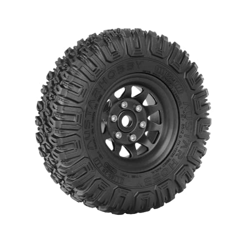 4PCS RC Car 1.55 Inch Tyres Aluminum Alloy Metal Beadlock Wheel Rim and Rubber Tires for 1/10 RC Crawler Car for Axial AX90069 D90 TF2 Tamiya CC01 LC70 MST JIMNY(85mm-10Holes Black) - color: 85mm-10Holes Black