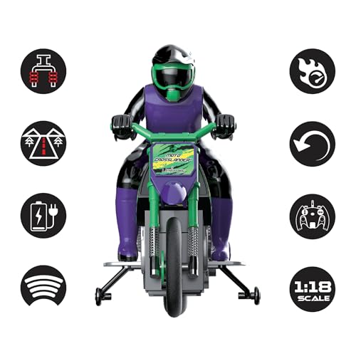 LEXiBOOK, Crosslander RC Motorcycle, RC18 | Up to 12km/h, Light effects, Stunts, Rechargeable - style: Crosslander RC Motorcycle