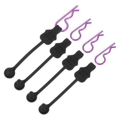 MECCANIXITY 4 Pcs RC Body Clip Retainers, 1.2mm Rod RC Clips Shell Fixed Buckle Lock Springy R Pins Shell Replacement Parts for All 1/8 1/10 Scale Model Car Crawler Truck(Purple) - color: Purple Tab Purple Clip