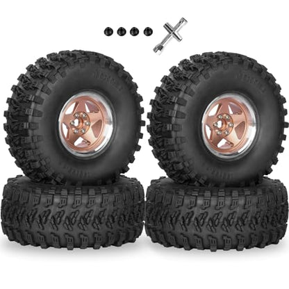 RC 2.2"" Beadlock Wheels and Tires for 1/8 1/10 RC Crawler SCX10 III 90046 TRX4 D90,2.2in Beadlock RC Rims 2.2in RC Beadlock Tires,4pcs,Bronze, Bronze(4pcs) - color: Bronze(4pcs)