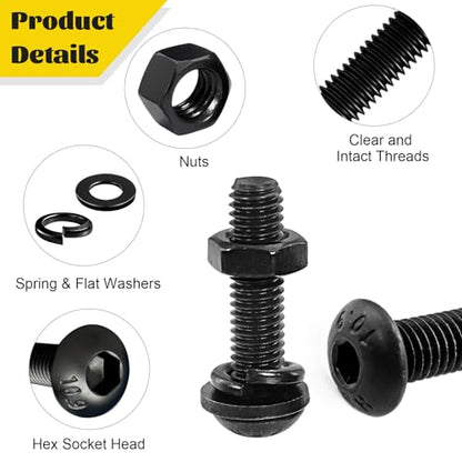 660PCS M4 Screws with Nuts Assortment Kit, M4-0.7 x 6/8/10/12/16/20/30 mm Hex Button Head Cap Bolts, Nuts & Washers Assorted Set - Grade 10.9 Alloy Steel Machine Screw, Black Zinc Plated - size: M4 660pcs