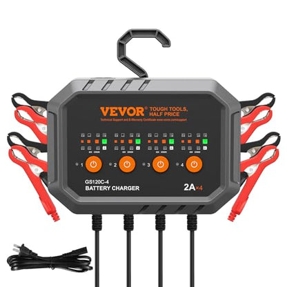 VEVOR Smart Battery Charger, 2A x 4, LiFePO4 Lead-Acid (AGM/Gel/SLA) Car Battery Charger, Fully-Automatic Charger Maintainer Desulfator for Boat Motorcycle Lawn Mower Golf Cart Marine Deep Cycle - size: 2A*4
