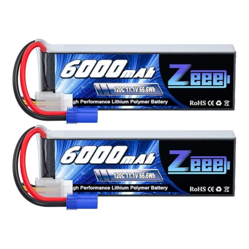 Zeee 3S Lipo Battery 6000mAh 11.1V 120C Soft Case RC Battery with EC5 Connector for Helicopter Airplane Quadcopter RC Airplane RC Car Truck Boat(2 Pack)