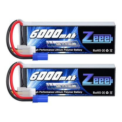 Zeee 3S Lipo Battery 6000mAh 11.1V 120C Soft Case RC Battery with EC5 Connector for Helicopter Airplane Quadcopter RC Airplane RC Car Truck Boat(2 Pack)