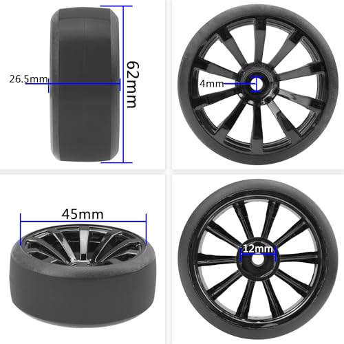 ShareGoo RC 1/10 Drift Tires W/Plastic Wheel Rims 12mm Hex Compatible with HSP Tamiya Kyosho RedCat Traxxas Sakura WLtoys 3Racing 1/10 RC On-Road Racing Touring Car (Black) - color: Black