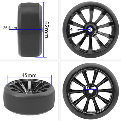 ShareGoo RC 1/10 Drift Tires W/Plastic Wheel Rims 12mm Hex Compatible with HSP Tamiya Kyosho RedCat Traxxas Sakura WLtoys 3Racing 1/10 RC On-Road Racing Touring Car (Black) - color: Black