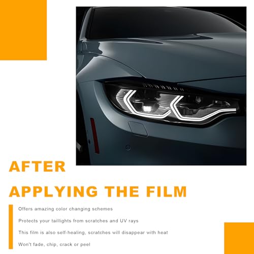 Car Headlight Vinyl Film, 48"×11.8" Self-Adhesive Car Headlight Tint Sticker with Squeegee & Cutter, Waterproof Wrap Film Roll for Vehicle Headlights Taillights Fog Lights (Drak Black) - color: Drak Black