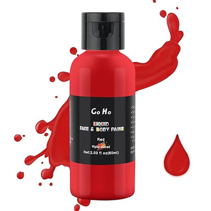 Go Ho Liquid Red Face Body Paint(2.1 oz),Red Makeup Water Based Face Paint and Body Paint for Airbrush Makeup Special FX, Cosplay, and Halloween Make up - color: Red