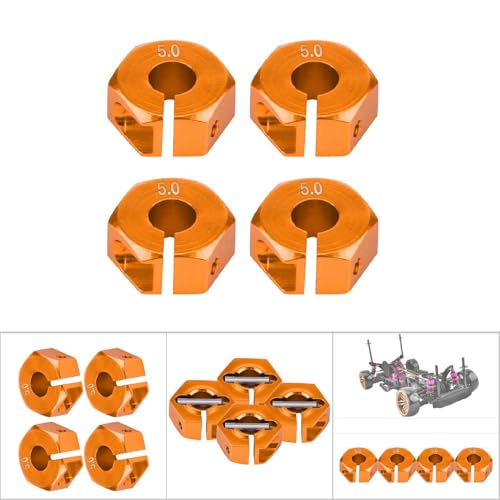4 Pcs Universal Wheel Hex Hub Adapters,12mm Wheel Hex Mount with Pins and Screws,Wheel Hex Drive Adapters Hub RC Model Vehicle Accessory for RC Spare Part RC Car Upgrade Parts (5.0MM Gold) - size: 5.0MM gold