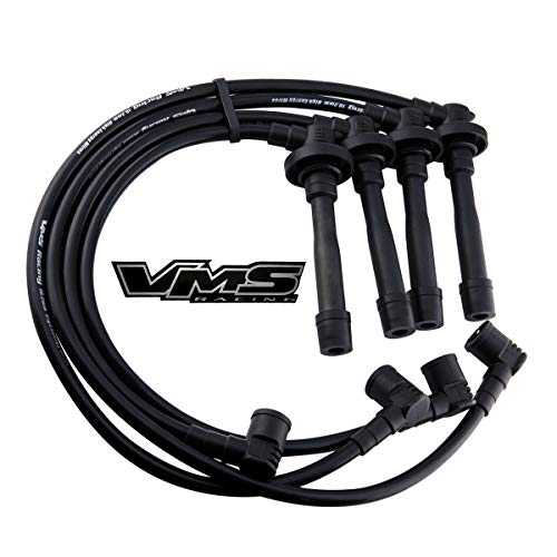 VMS RACING 93-97 Black Performance Ignition Spark Plug Wires Set Compatible with Honda Del Sol 1.5L & 1.6L D15 & D16 Sohc 1993-1997