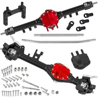 Aluminum Axles Upgrades Part for 1/10 SCX10 SCX10 II 90046 90047 RC Crawler Car,RC Alloy Front Rear Axle Hops Up,Black (Red Cover) - color: Black (Red Cover) - (Axles)