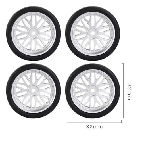 RC Crawlers Models For LDRC AE86 A86 LD1801 LD1802 LD1803 LD1804 A01 A02 1/18 RC Car Upgrade Parts 4pcs 33mm Hard Drift Tire Wheel Tyre(Silver) - color: Silver