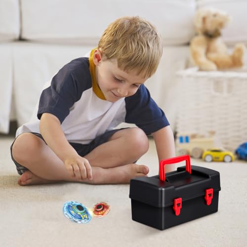 NUOBESTY Storage Case Gyro Organizer Box with Handle Portable Battling Top Storage Case with Inner Liners Plastic Box with Lid for Kids Travel and Toy Organization 8.66 X 4.72 X 4.33 in