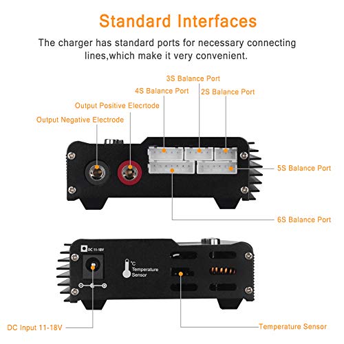 LiPo Battery Charger, 80W 6A Balance Fast Battery Charger for RC Toy Model | Battery Charger Discharger for 1S-6S LiPo/Li-Fe/Li-ion 1S-15S NiMH/NiCD Packs RC Car Boat Drone Battery - color: Black