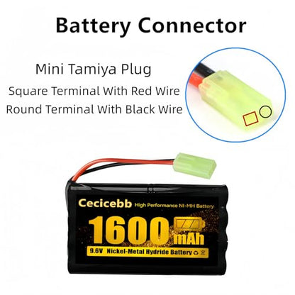 9.6V 1600mAh NI-MH Rechargeable Battery Pack with Mini Tamiya for RC Car Boats Robots Vehicles Trucks