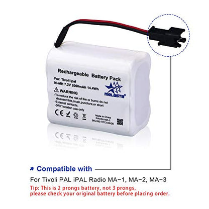 melasta 7.2V 2000mAh NiMH Battery for Tivoli PAL/iPAL Radio | Replacement for MA-1, MA-2, MA-3 models. 2-wire connector. Compatible with Tivoli PAL and iPAL radios. Long runtime.