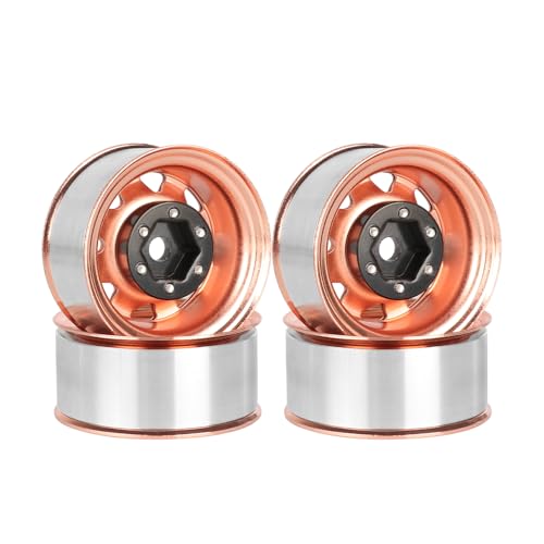 4PCS 1.55 inch Metal Beadlock Wheel Hub RC Car Aluminum Alloy Wheel Rim for 1/10 RC Crawler Car for Axial 90069 D90 TF2 Tamiya CC01 CC02 LC70 LC80 MST(Rose Gold) - color: Rose Gold
