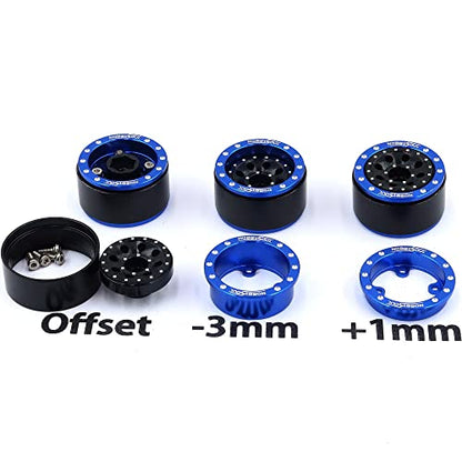 Adjustable Offset 1.0 Beadlock Wheels Blue Black, Heavy 1.0 RC Crawler Rims Weight 21g/Rim 7mm Hex Rims for Axial SCX24 Crawler & Other 1/24 RC Crawler Car Truck, (4-Pack) - color: Blue & Black