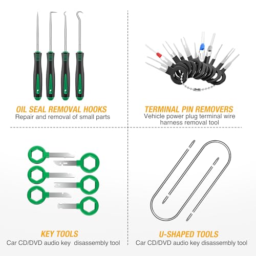 GOOACC 200Pcs Trim Removal Tool, Auto Push Pin Bumper Retainer Clip Set Fastener Terminal Remover Tool Adhesive Cable Clips Round Handle Crowbar Kit Car Panel Radio Removal Auto Clip Pliers, Green - color: 200Pcs Clips Removal Kit Green