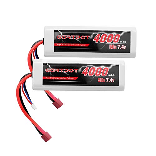 2S 4000mAh 7.4V 50C RC LiPo Battery Hardcase with T Plug for Tamiya TT01 TT02 RC Vehicles Truck Losi Slash Buggy Racing Hobby (2 Pack)
