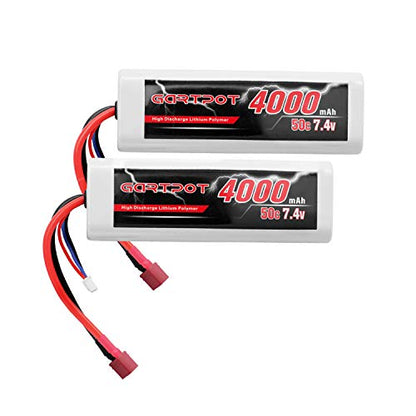 2S 4000mAh 7.4V 50C RC LiPo Battery Hardcase with T Plug for Tamiya TT01 TT02 RC Vehicles Truck Losi Slash Buggy Racing Hobby (2 Pack)
