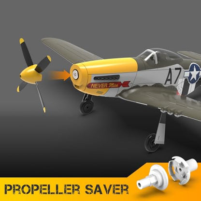 P51 Mustang RC Plane 4 Channel Brushless 500mm for Adults Outdoor | VOLANTEXR RTF RC Airplanes with X-Pilot Stabilizer, 3-Level Flight Mode to Learn, Aerobatic Flight for Fun, 2 Batteries