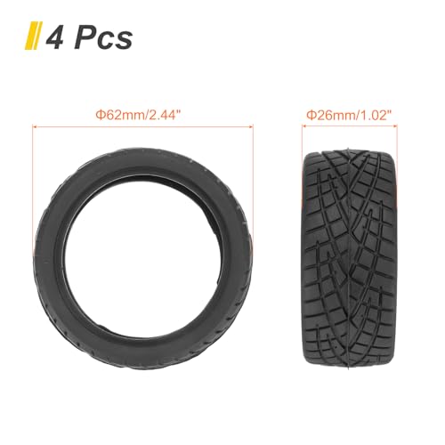 uxcell 4pcs Soft Rubber RC Car Tires for 1/10 Scale Touring On-Road Racing - 62mm x 26mm Performance Tyre, Black