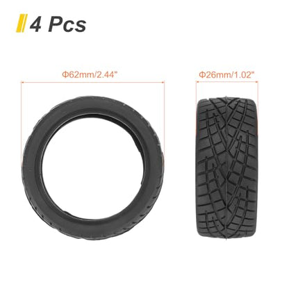 uxcell 4pcs Soft Rubber RC Car Tires for 1/10 Scale Touring On-Road Racing - 62mm x 26mm Performance Tyre, Black