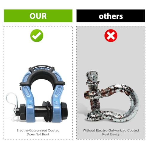 2 Pack D Ring Shackles 3/4" Mega Shackle 68,000Ibs Break Strength - Heavy Duty Clevis Shackles with 7/8" Screw Pin and Isolator Washer Kit for Tow Strap Winch Off Road Vehicle Recovery, Blue - color: BLUE
