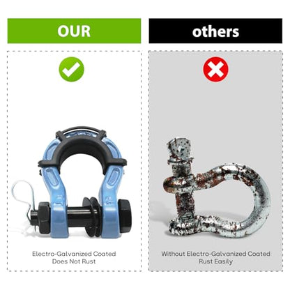 2 Pack D Ring Shackles 3/4" Mega Shackle 68,000Ibs Break Strength - Heavy Duty Clevis Shackles with 7/8" Screw Pin and Isolator Washer Kit for Tow Strap Winch Off Road Vehicle Recovery, Blue - color: BLUE