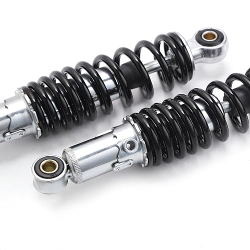 Minho Dual Rear Shock Absorbers with Adjustable Spring Preload in Heavy Iron Material Compatible with Chinese GY6 4-Stroke Engine Taotao ATV Go Kart,Black Color,250MM Length - size: 250mm