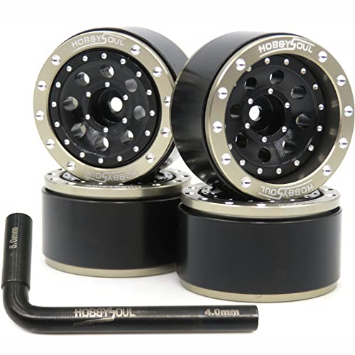 Adjustable Offset 1.0 Beadlock Wheels Rims for 1/18 Traxxas TRX4M & 1/24 Axial SCX24 90081 Crawler, (4-Pack) - color: Champagne & Black