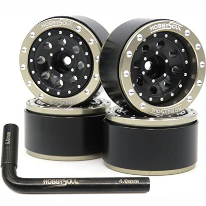 Adjustable Offset 1.0 Beadlock Wheels Rims for 1/18 Traxxas TRX4M & 1/24 Axial SCX24 90081 Crawler, (4-Pack) - color: Champagne & Black