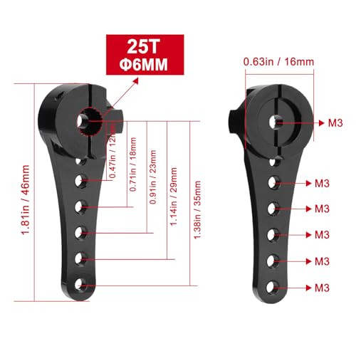 Hobbypark Metal Aluminum Long 25T Servo Horn Single Sided Steering Arm M3 Threads for RC Car Truck Off Road Buggy Accessories (Black) - color: Black