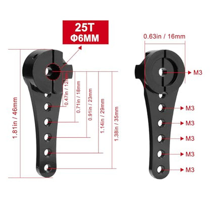 Hobbypark Metal Aluminum Long 25T Servo Horn Single Sided Steering Arm M3 Threads for RC Car Truck Off Road Buggy Accessories (Black) - color: Black