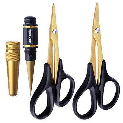 3pcs RC Body Reamer Hole Puncher w/Sleeve 0-14mm & Curved Scissor & Straight Scissor Trimming Tools Set for RC Car Body Shell Mounting Lexan Plastic Repair Tools