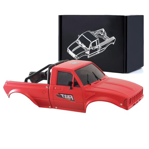 1/24 Pickup Truck Hard Body with Rear Cage Frame Wheelbase 133mm for 1/24 RC Crawler Axial SCX24 Bronco/Wrangler/C10/Base Camp Shell Upgrade (Red) - color: Red