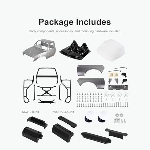 INJORA IR60 Hard Body with Interior & Bed Cage for 1/10 RC Crawler (Gray) - color: Gray