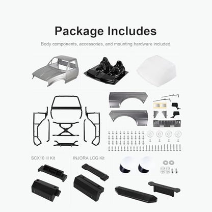 INJORA IR60 Hard Body with Interior & Bed Cage for 1/10 RC Crawler (Gray) - color: Gray