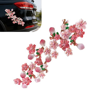 32 PCS 3D Stereo Cherry Blossom Car Stickers, Flower Design DIY Car Body Bumper Decoration, Personalized Scratch Cover Waterproof Decals, Universal for Cars SUVs Trucks (Pink) - size: 32 PCS