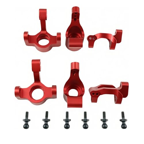 Steering Blocks & Caster C-Hubs Set for LaTrax Teton Rally RC Car (Red) | Aluminum,Knuckle,C-Cup,Stub Axle Carrier,1/18,Desert Prerunner,Upgrade Parts,7532 Compatible,7552X Compatible - color: Red