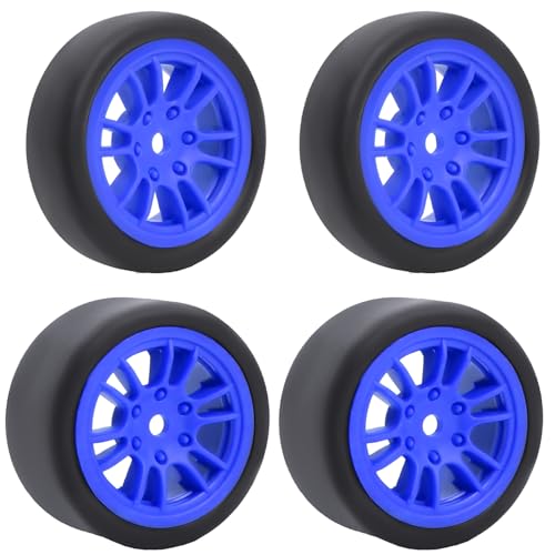 Pre-Mounted On-Road Drift Racing Wheel Tire Set Direct Pin Mount for 1/24 LOSI Micro-B WLtoys 244016-4PCS Rims Hub with Tires (Blue) - color: Blue
