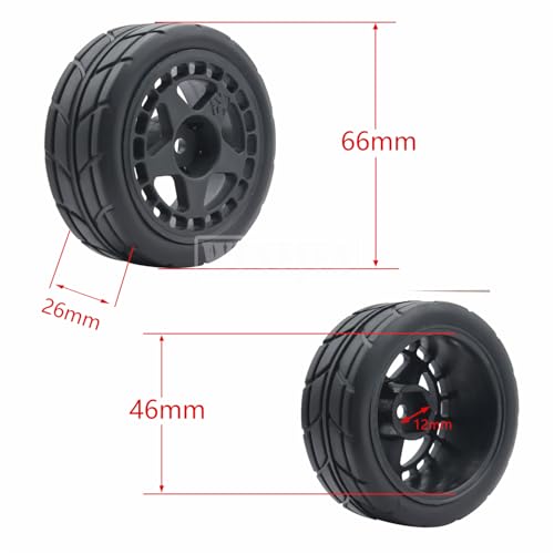 4PCS RC 1/10 On-Road Tires 65mm RC Rubber Tires w/Plastic Wheel Rim 12mm Hex Fit for 1/10 RC On-Road Rally Car HPI Tamiya TT01 TT02 Kyosho Wltoys 144001 - color: Black 3