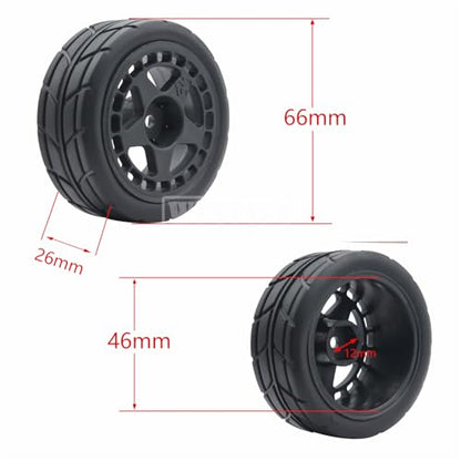 4PCS RC 1/10 On-Road Tires 65mm RC Rubber Tires w/Plastic Wheel Rim 12mm Hex Fit for 1/10 RC On-Road Rally Car HPI Tamiya TT01 TT02 Kyosho Wltoys 144001 - color: Black 3
