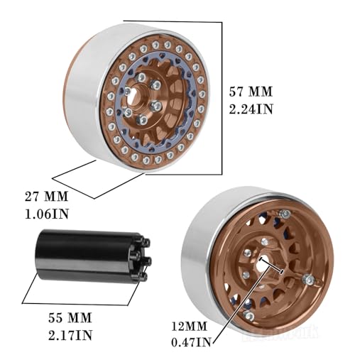 RC 1.9 Dually Beadlock Wheels Rims w/Adjustable Offset for 1/10 TRX4 TRX6 SCX10 SCX10 II 90046 SCX10 III AXI03007 SCX10 Pro Gen7/8 D90 VS4-10 MST CFX RC Crawler Car,4Pcs Alloy Rims,Bronze - color: Bronze - (Wheels Rims)