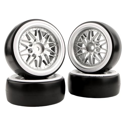 4PCS 1/10 Scale Hard Plastic RC Drift Tires - 12mm Hex Hub On-Road Touring Racing Wheels Compatible with Traxxas 4 Tec 2.0 Tamiya TT01 XV01 Kyosho WR8 Sakura WLtoys HPI Touring Racing Car