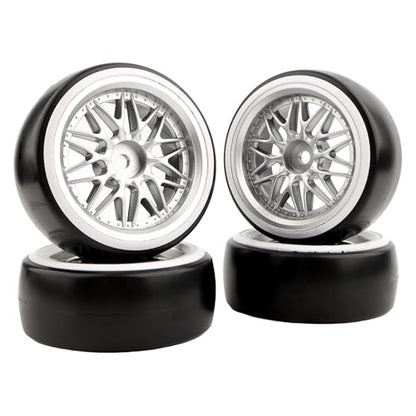 4PCS 1/10 Scale Hard Plastic RC Drift Tires - 12mm Hex Hub On-Road Touring Racing Wheels Compatible with Traxxas 4 Tec 2.0 Tamiya TT01 XV01 Kyosho WR8 Sakura WLtoys HPI Touring Racing Car